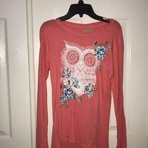 Coral Owl Long Sleeved Tee Never Worn!
